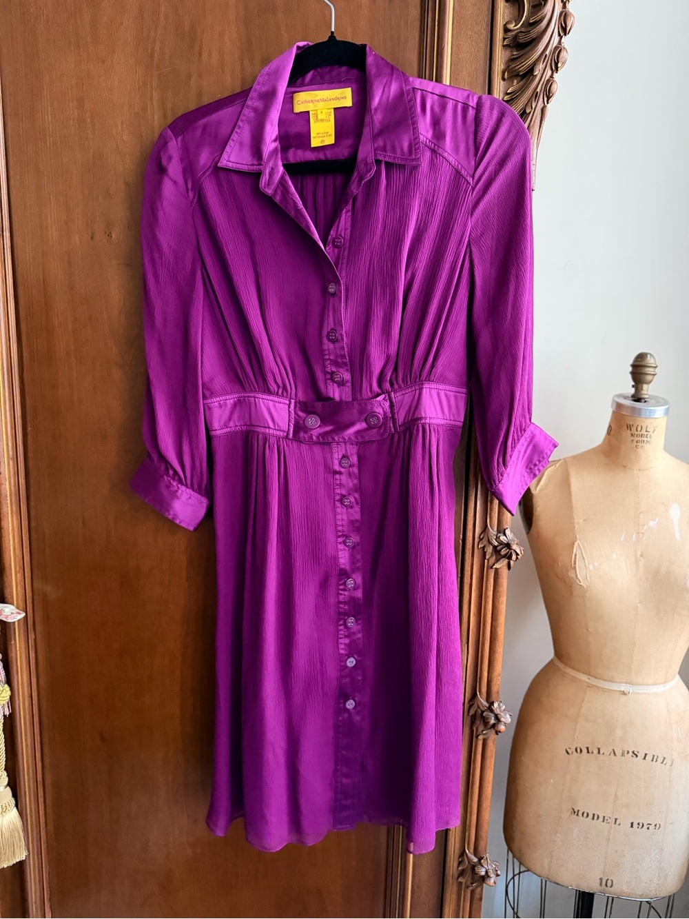 Catherine Malandrino 100% Silk Purple Button Down Dress Size 6